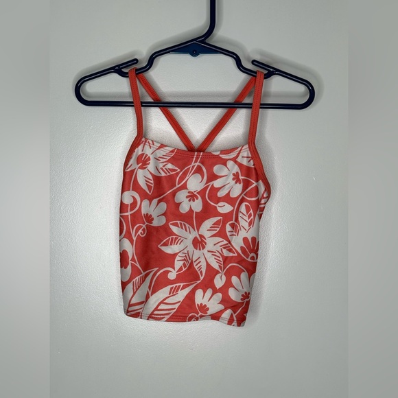 Hawaiian Floral Coral Colored Girls Bathing Suit Size 5T - Picture 3 of 8